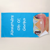 かわいいキッズブルーゲッコ(トカゲ)名前おもしろい引用文 ビーチタオル (正面)