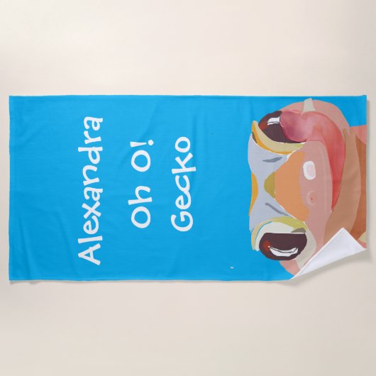 かわいいキッズブルーゲッコ（トカゲ）名前おもしろい引用文 ビーチタオル (正面)