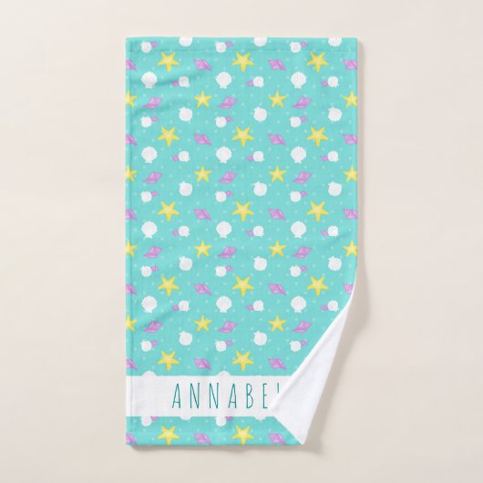 かわいいキッズブルーピンクマーメイドプリンセスシーシェル バスタオルセット (ハンドタオル)