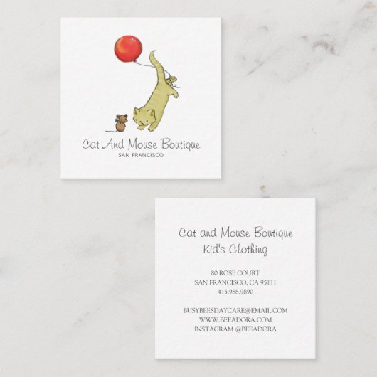 かわいいキッズベビーリテールブティックキャットマウスバルーン スクエア名刺 (正面/裏面)