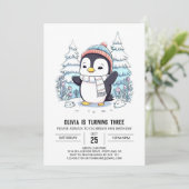 かわいいキッズペンギンデジタル誕生日 招待状 (スタンド正面)