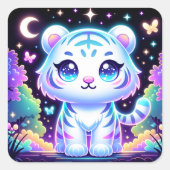 かわいいキッズホログラフィックホワイトタイガー | スクエアシール (正面)