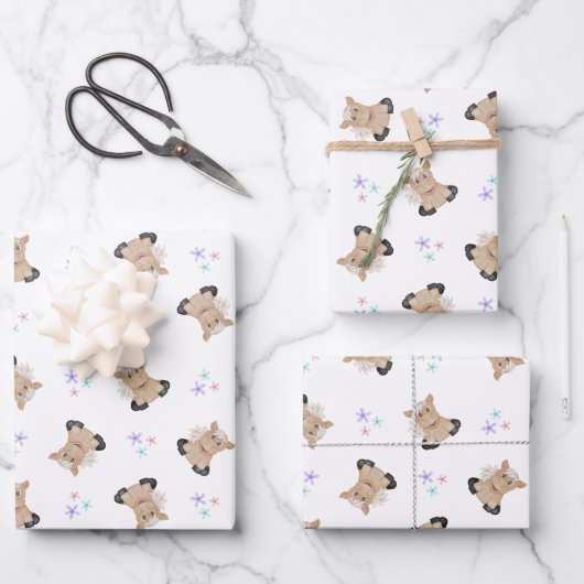 かわいいキッズホース納屋周囲の庭ファームアニマルズ ラッピングペーパーシート (正面)