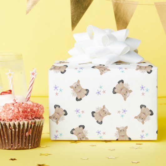 かわいいキッズホース納屋周囲の庭ファームアニマルズ ラッピングペーパー (誕生日パーティー)