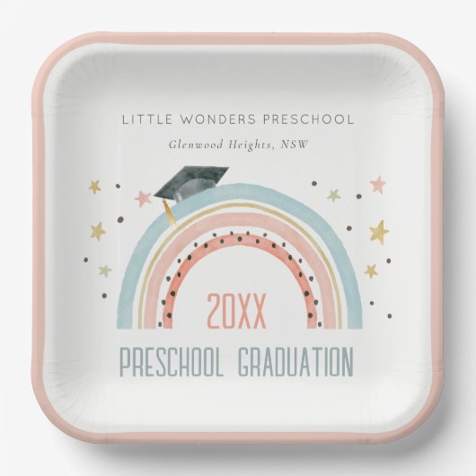かわいいキッズボホレインボースタープレスクール卒業 ペーパープレート (正面)