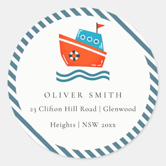 かわいいキッズボ航海のート海波アドレス ラウンドシール (正面)