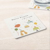 かわいいキッズポーティ子犬Any Age誕生日 スクエアペーパーコースター (アングル)