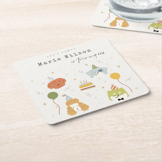 かわいいキッズポーティ子犬Any Age誕生日 スクエアペーパーコースター (アングル)