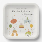 かわいいキッズポーティ子犬Any Age誕生日 ペーパープレート (正面)