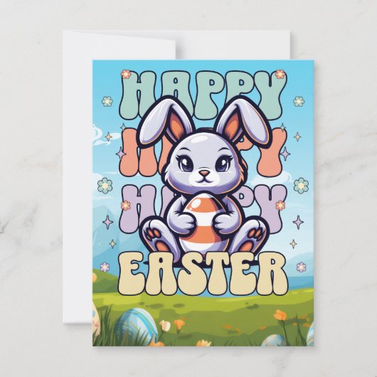 かわいいキッズマンガバニーエッグハッピーイースター シーズンカード (正面)