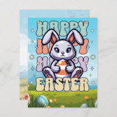 かわいいキッズマンガバニーエッグハッピーイースター シーズンカード (正面/裏面)