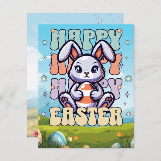 かわいいキッズマンガバニーエッグハッピーイースター シーズンカード (正面/裏面)
