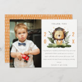 かわいいキッズライオンの葉フォトプリスクール卒業 サンキューカード (正面/裏面)