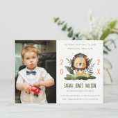 かわいいキッズライオンの葉フォトプリスクール卒業 招待状 (スタンド正面)