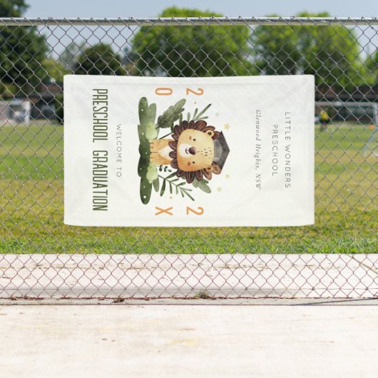 かわいいキッズライオン動物幼稚園の卒業へようこそ 横断幕 (インサイチュ)