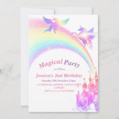 かわいいキッズレインボーユニコーンガーリー第1子供の誕生日 招待状 (正面)