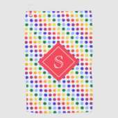 かわいいキッズレッドレインボードットモノグラム ゴルフタオル (正面)