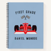 かわいいキッズレッドレーシングカースクールスパイラルノート ノートブック (正面)