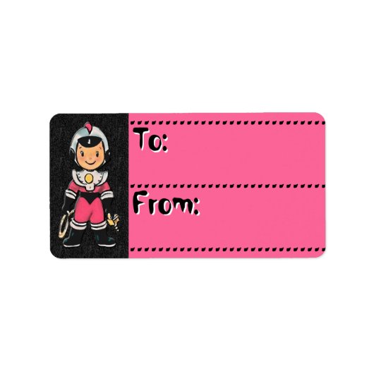 かわいいキッズレトロ宇宙飛行士 – ピンク_To-Fromラベル ラベル (正面)