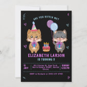 かわいいキッズ子猫ガールおもしろいキャットキッテン誕生日 招待状 (正面)