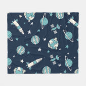 かわいいキッズ宇宙宇宙飛行士ブルーパターン フリースブランケット (正面(横))