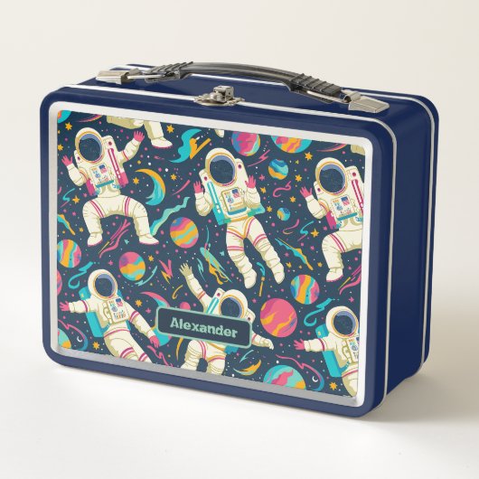 かわいいキッズ宇宙飛行士カスタム メタルランチボックス (正面)