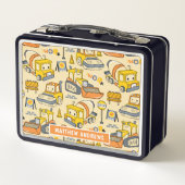 かわいいキッズ建築車パーソナライズされた車名 メタルランチボックス (裏面)