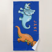 かわいいキッズ恐竜おもしろい ビーチタオル (正面)