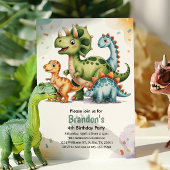 かわいいキッズ恐竜4th誕生日パーティー 招待状