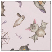 かわいいキッズ猫こうもりスパイダーハロウィンパターン ファブリック (クローズアップ)