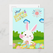かわいいキッズ自然グリーンバニーエッグハッピーイースター シーズンポストカード (正面/裏面)