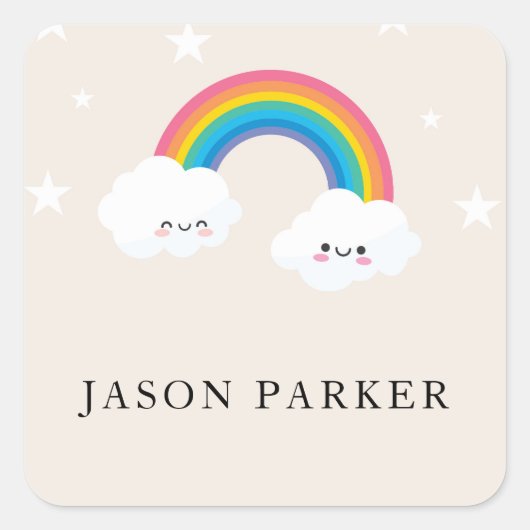 かわいいキッズ虹のステッカー スクエアシール (正面)