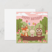 かわいいキッズ誕生日デザインとキツネ、バニー&フクロウ シーズンカード (正面/裏面)