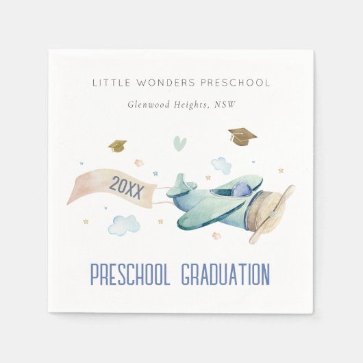 かわいいキッズ飛行機スカイスタープリスクール卒業 スタンダードカクテルナプキン (正面)