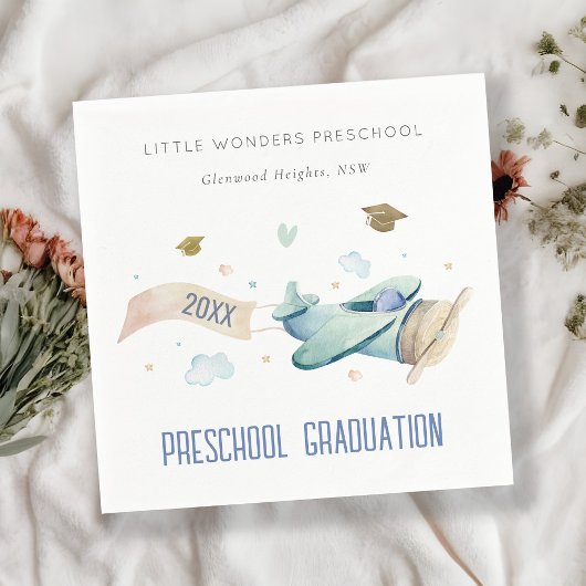 かわいいキッズ飛行機スカイスタープリスクール卒業 スタンダードカクテルナプキン