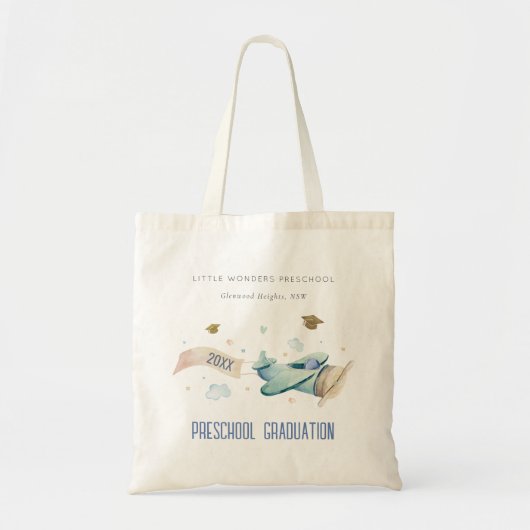 かわいいキッズ飛行機スカイスタープリスクール卒業 トートバッグ (正面)