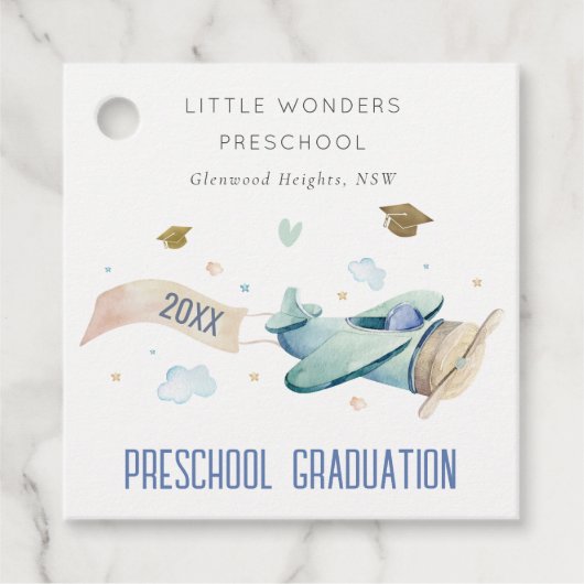 かわいいキッズ飛行機スカイスタープリスクール卒業 フェイバータグ (正面)