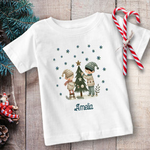 かわいいキッズ飾のクリスマスツリースケッチ ベビーTシャツ