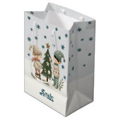 かわいいキッズ飾のクリスマスツリースケッチ ミディアムペーパーバッグ (正面アングル)