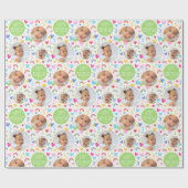 かわいいキッズ3rd誕生日レインボーフォトハートグリーン ラッピングペーパー (フラット)