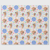 かわいいキッズ4th誕生日レインボーフォトハートブルー ラッピングペーパー (フラット)