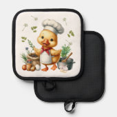 かわいいキッチンのアヒルの料理デザイン 鍋敷き (正面/裏面)