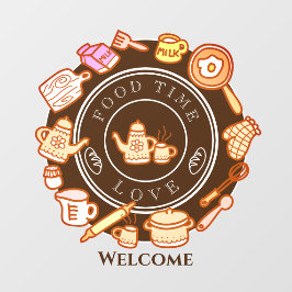 かわいいキッチンウェア ブラウン ウェルカム ウィンドウ シール ウィンドウサイン