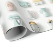 かわいいキッチンガジェットのアイコンのパターン ラッピングペーパー (ロールコーナー)