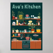 かわいいキッチンシェルフ名前をカスタムするイラストレーションアート ポスター (正面)