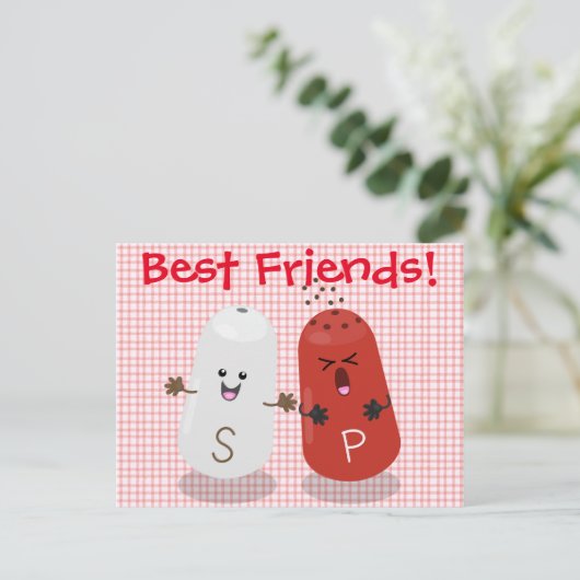 かわいいキッチン用品の塩とこしょうのイラスト ポストカード (スタンド正面)