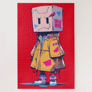 かわいいキッドと紙バッグ帽子 ジグソーパズル