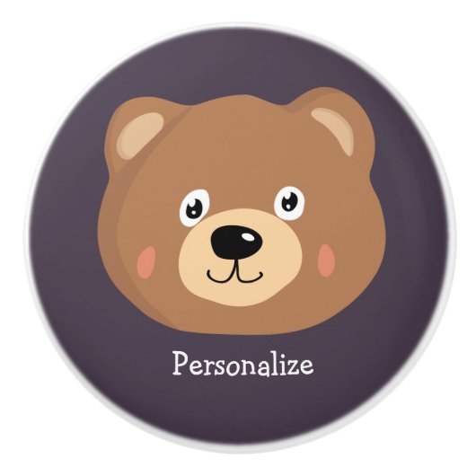 かわいいキッドテディベア漫画の茶色のクマ セラミックノブ (正面)