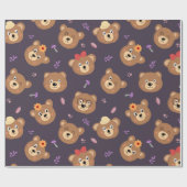かわいいキッドテディベア装飾柄ギフト ラッピングペーパー (フラット)