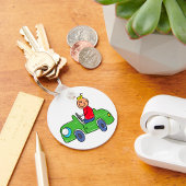 かわいいキッドドライビンググリーンカーチャイルドズイラストレーション キーホルダー